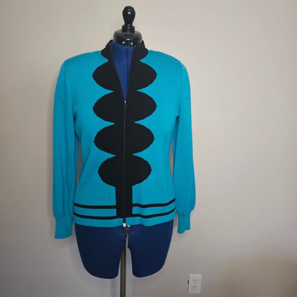 Vtg Michael Collection Wool Blend Geometric Colorblock Zip Cardigan M USA